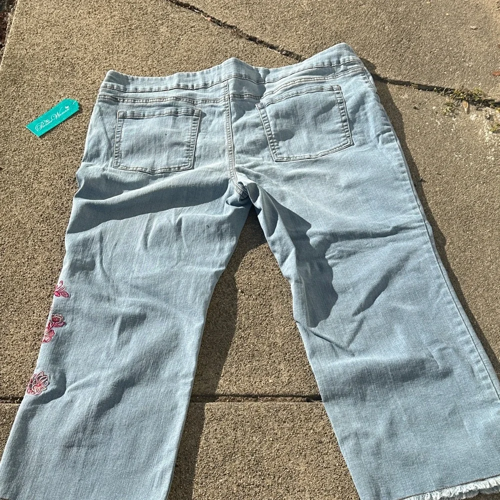 The Pioneer Woman Light Blue Cropped Jeans with Red Embroidery new w/tags XXL - Picture 12 of 12